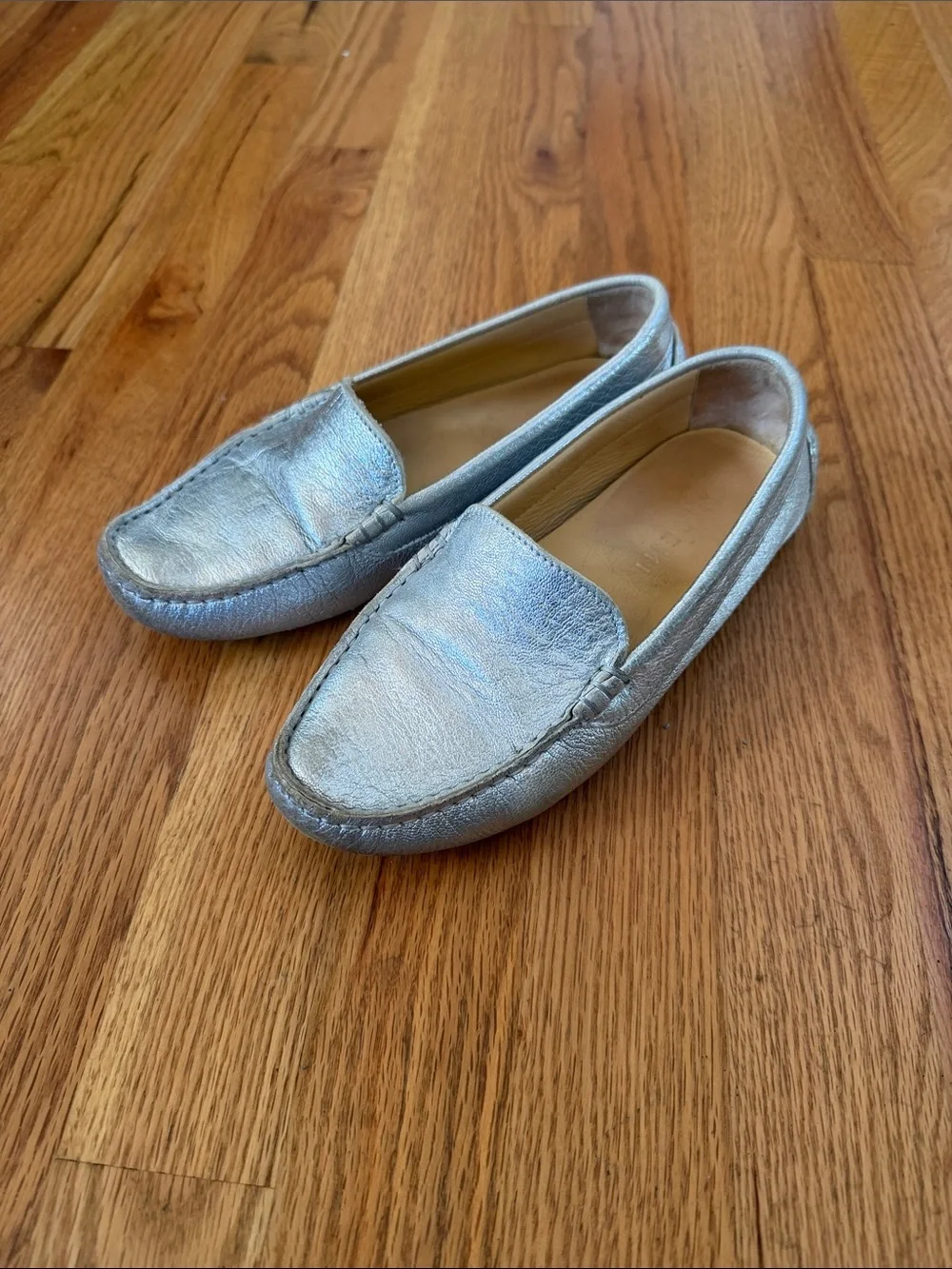 M Gemi Felize  Leather driving Silver Leather Slip-On Loafers 35 Made In Italy